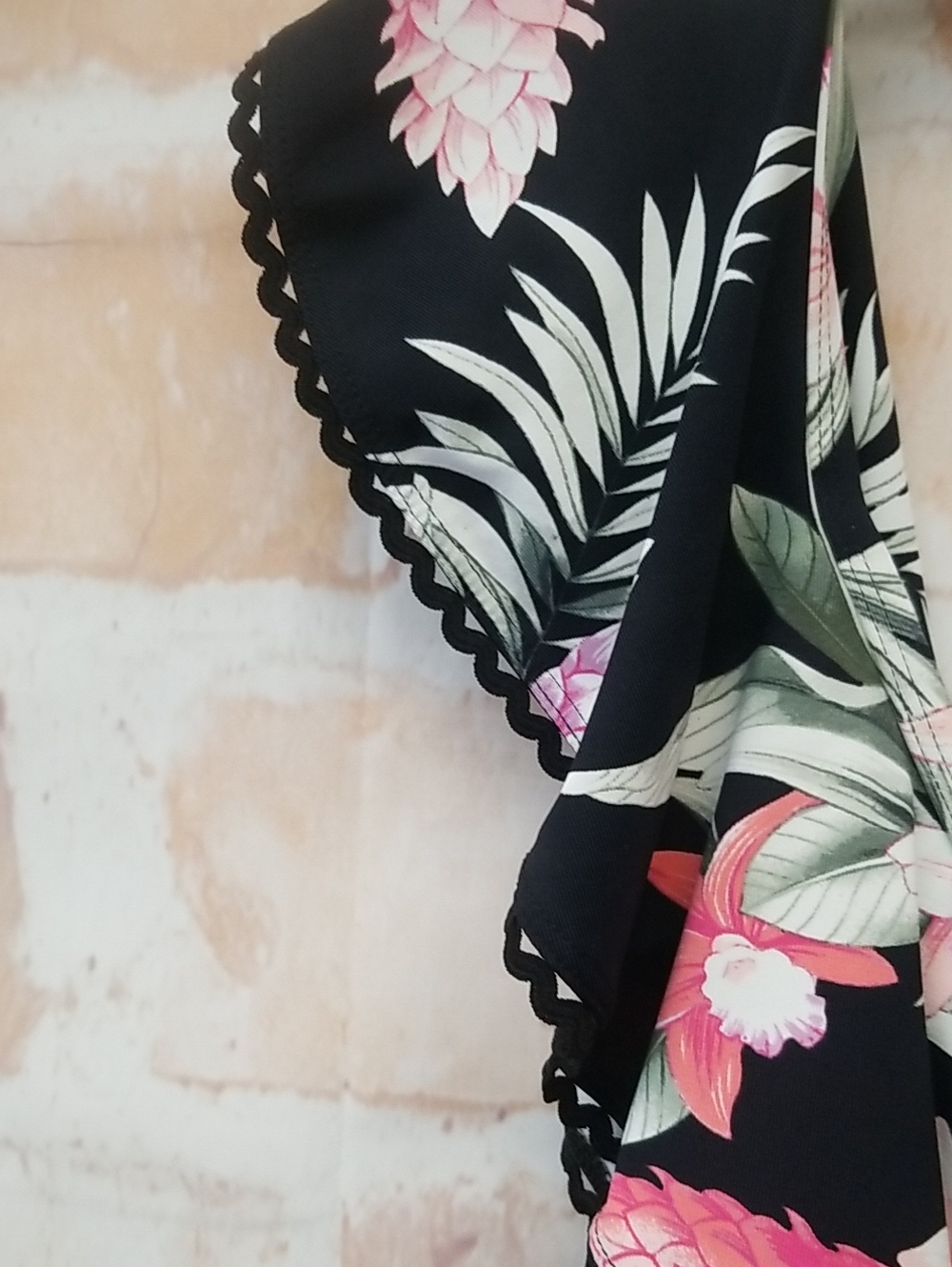 Tommy Bahama Floral Black Off-Shoulder Dress with Pink Accents - Picture 4 of 5